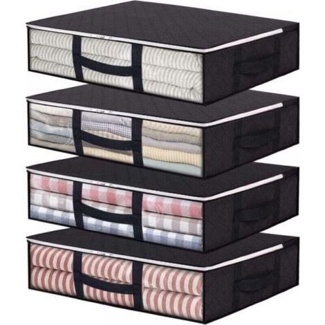 Set mit 4 faltbaren Aufbewahrungstaschen (40 l) mit Sichtfenster und verstärkten Griffen, Organizer mit Reißverschluss für Bettdecken, Decken und Bettwäsche, schwarz (1/5)