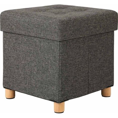 Gepolsterter, gesteppter Pouf mit 33 Litern Stauraum, Holzbeine (1/5)
