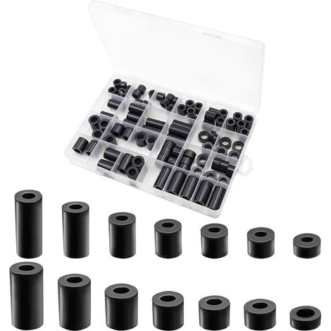 90 Pièces Entretoises Rondes En ABS pour Vis M6 M8 Rondelle Entretoise Plastique Kit De Rondelles D'espacement Rondes Avec Boîte De Rangement pour électroniques Ingénierie Mécanique (Noir) (1/5)