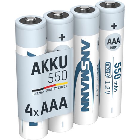 ANSMANN Akku AAA 550mAh Micro NiMH 1,2V – 1000x wiederaufladbar (4 Stück)