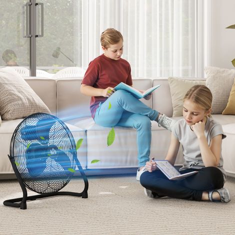 Ventilatore da tavolo elettrico portatile con 3 velocità e inclinazione regolabile a 120°, flusso d'aria potente, nero