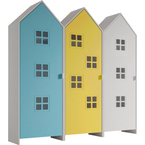 Pack - 3 Armoires Enfant "Casami Bruges" 171cm Bleu, Jaune & Blanc (1/2)