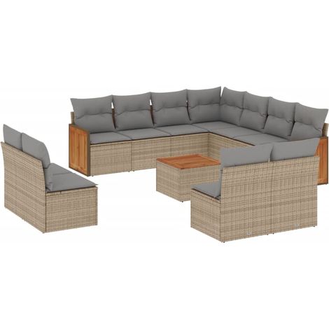 Salon de jardin avec coussins 12 pcs beige résine tressée (1/5)
