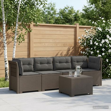 Canapé de Jardin Modulable 4 Places avec Meuble d'Appoint Aspect Rotin PP Gris Clair - PANGIVO (1/5)