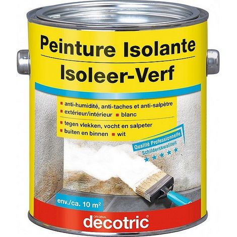 Peinture anti humidité isolante satin 2L – Isole taches d’eau, nicotine, suie et tanin – Pour espaces humides – Decotric