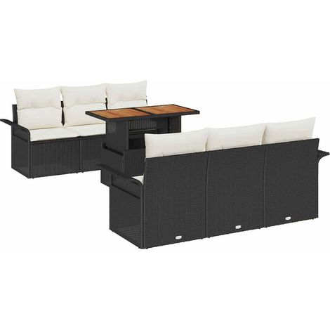 Garden Sofa Set with Storage 7 pcs Black Poly rattan vidaXL