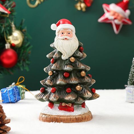 Mini-Weihnachtsbaum-Figur, Kunstharz-Weihnachtsbaum mit Weihnachtsmannkopf, weihnachtliche Deko-Statue, Weihnachtsmann-Figur für Tisch, Schreibtisch, Heimdekoration (1/4)