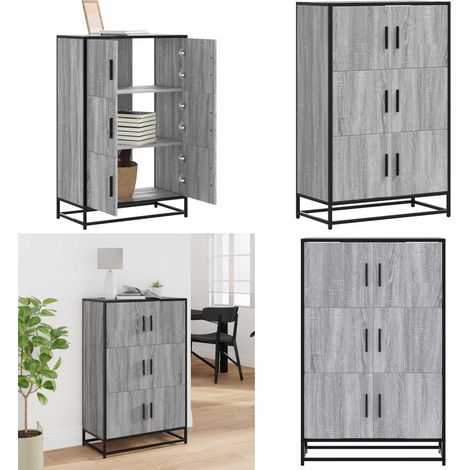 Aparador alto madera de ingeniería y metal gris Sonoma - Almacenamiento - Madera de ingeniería