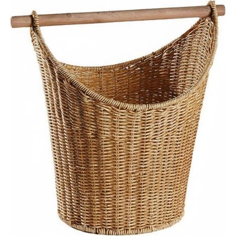 Panier de Rangement en Osier Tissé avec Anse Renforcée Support en Bois Amovible et Design Nordique Parfait pour le Salon la Chambre le Bureau la Salle de Bain (1/5)