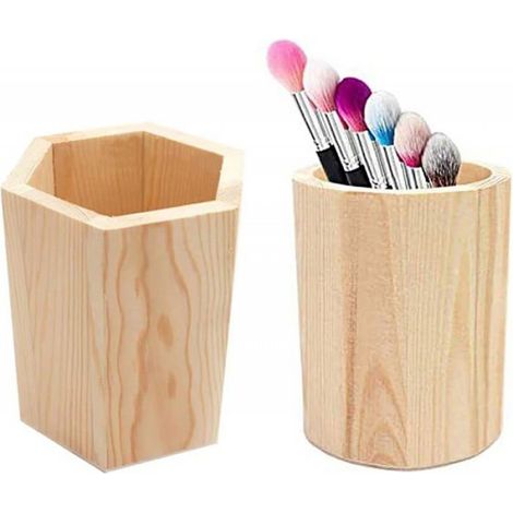 Lot de 2 pots à crayons, porte-crayons en bois, porte-crayons, porte-stylo en bois, porte-crayons (1/5)