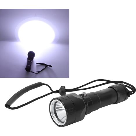Lampe torche de plongée P50 Quad-Cœur 5000LM, 3 modes d'éclairage, éclairage sous-marin portable et lumière de remplissage photo, étanche IPX8 à 100m, aluminium, sans batterie. (1/5)