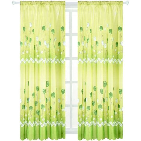 1 Rideau en Tulle Brodé Voile Transparent Vert - Écharpe pour Fenêtre - 100x200cm