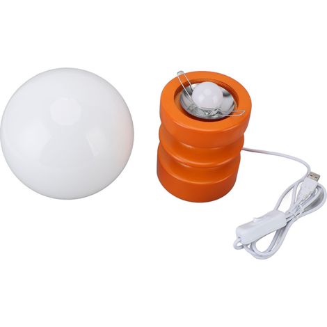 Lampe de table rétro, abat-jour décoratif en verre, socle en bois, USB, petite lampe de chevet pour chambre à coucher, chevet, Orange