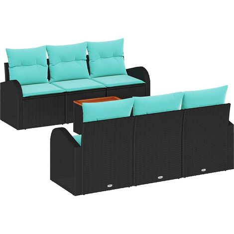 Garden Sofa Set 7 pcs Black and Turquoise Poly Rattan vidaXL (1/5)
