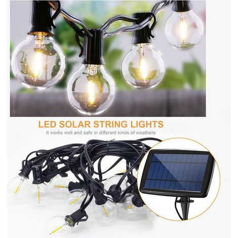 Guirlande solaire à 10 LED, blanc chaud, résistante aux intempéries, ampoules suspendues, éclairage de jardin, de Patio, d'arrière-cour, lampe féerique pour fête de mariage en plein air (1/5)