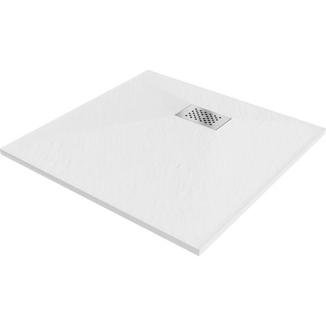 Mexen Hugo plato de ducha cuadrado SMC 70 x 70 cm, blanco, tapa inox - 42107070-X (1/5)
