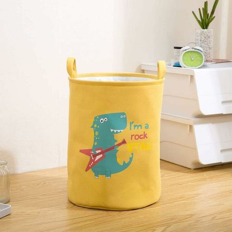 VURAHOME - Panier De Rangement Motif Dinosaure Mignon Panier À Linge Grande Boîte De Rangement Pliable En Coton Et Linge Jaune (1/4)