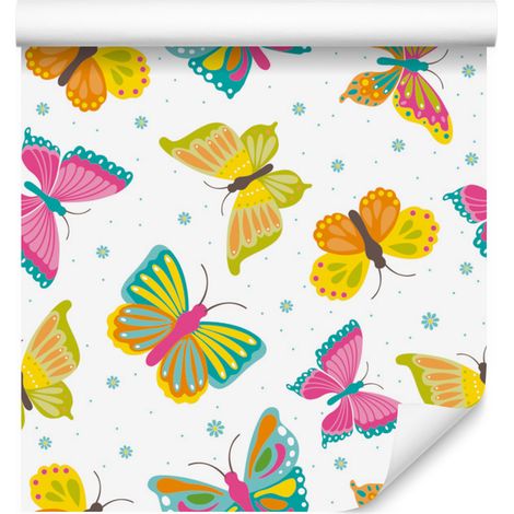 Papel pintado de mariposas de colores para salón y dormitorio, 50x1000 cm. (1/5)