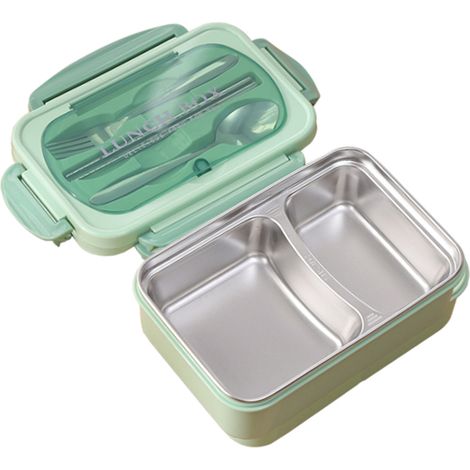 Boîte à déjeuner Portable en acier inoxydable 304, récipients alimentaires divisés étanches avec cuillère et baguettes (1/5)