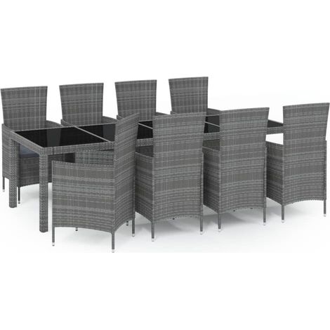 Maison Exclusive - Set da Pranzo da Esterno 9 pz con Cuscini in Polyrattan Grigio (1/5)