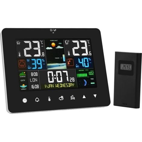 Station Météo Professionnel Sans Fil, Thermomètre Numérique avec Capteur Exterieur Interieur, Écran LCD Couleur Hygromètre Baromètre Prévisions Météo 8 Heures pour Maison, Jardin