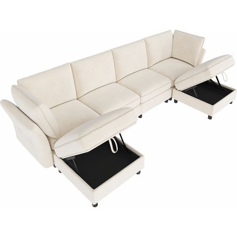Canapé d'angle modulaire - 3 places,rangements,coussins inclus,chenille,structure robuste - 289x137x84cm - Beige (1/5)