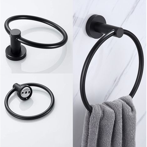 Liquidation : Ensemble de 3 pièces en acier inoxydable 304 comprenant porte-serviettes, porte-essuie-tout, patères et étagères de rangement pour salle de bain (noir) (1/4)