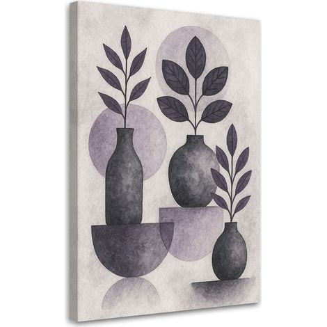 Wandbild Japandi Blätter Vasen Geometrisch Graphit Minimalismus 60x90 cm