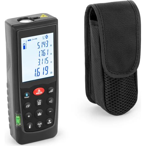 Telémetro láser hasta 70 m precisión de 1,5 mm Bluetooth IP54 nivel de burbuja ABS negro 140010183