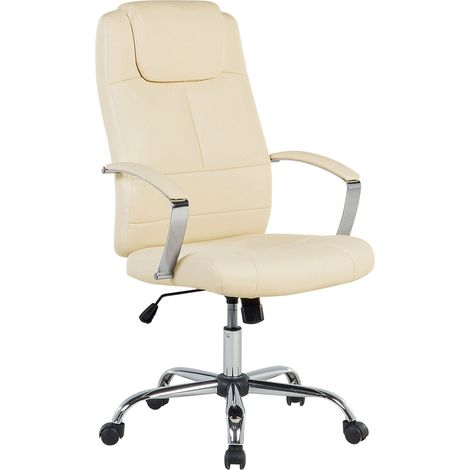 Chaise de Bureau Rembourrée Moderne en Cuir PU Beige Hauteur Réglable Vérin Winner (1/5)