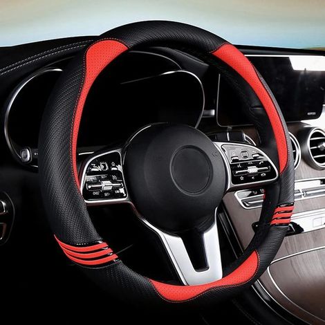 Coprivolante in fibra di carbonio e pelle PU, antiscivolo, traspirante, misura universale 14,5 x 15 pollici, rosso passione. (1/5)