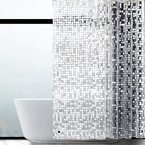 Rideau de Douche Anti-moisissure 180 x 180 cm EVA Imperméable avec 12 Anneaux, Rideau de Bain Semi-Transparent 0,15 mm avec Poids inférieur Magnétique, Motif Géométrique, pour Baignoire (1/4)