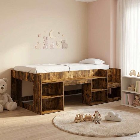 vidaXL Cadre de lit pour enfants avec rangement Chêne fumé 75 x 190 cm (1/5)