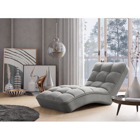 Chaise longue d'intérieur velours capitonné RIKAL – Confort et raffinement-Gris souris (1/5)