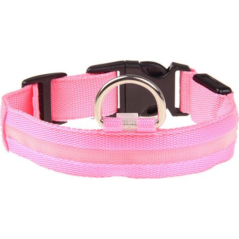 Pinkfarbenes LED-Leuchthalsband für Hunde, Größe M, mit Schnellverschluss und verstellbaren Knöpfen. (1/5)