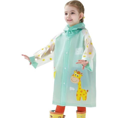 Kinderregenmantel, wasserdicht, grünes Giraffenmuster, Unisex, Größe XL, geeignet für Körpergrößen von 115–130 cm, grün (1/5)