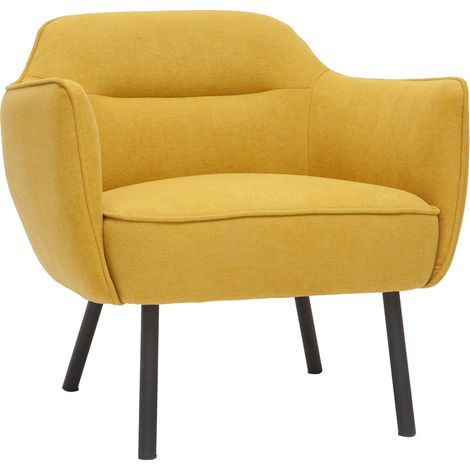 Poltrona di design in tessuto effetto velluto giallo senape LAURENS
