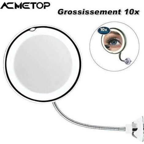 10-fach vergrößernder Kosmetikspiegel mit Beleuchtung – 360° verstellbar, mit LED, Saugnapfhalterung, kabellos, tragbar und beleuchtet für unterwegs (1/4)