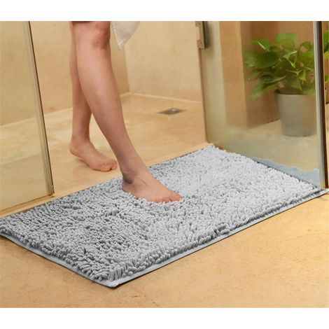 Tapis de bain antidérapant, absorbant, à séchage rapide et lavable en chenille, 33 x 50 cm (gris argenté) (1/3)