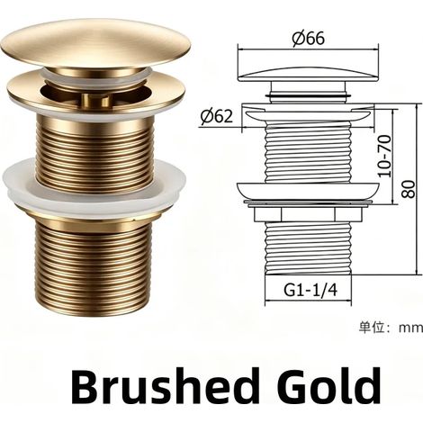 (Gold No Hole)Bathroom Basin Sink Brass Pop Up Drain Waste Stoppers With or Without Overflow Hole Washbasin Bathroom Faucet Accessories (1/4)
