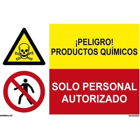Señal combinada Peligro productos químicos, solo personal autorizado SEKURECO                 Adhesivo vinilo (1/2)