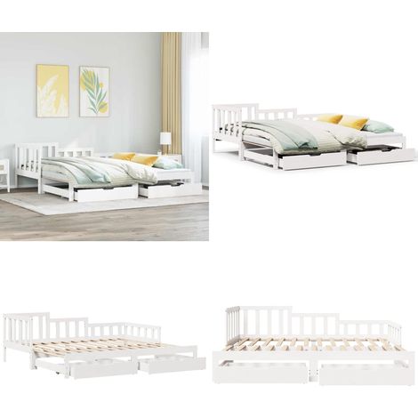 vidaXL Lit de jour avec gigogne et tiroirs sans matelas blanc 90x190cm (1/5)