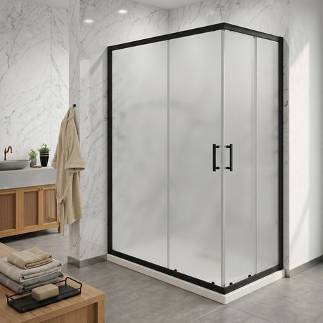 Box doccia angolare con ante scorrevoli in cristallo opaco 6 mm H190 – Finitura nero opaco - 90x120 (1/4)