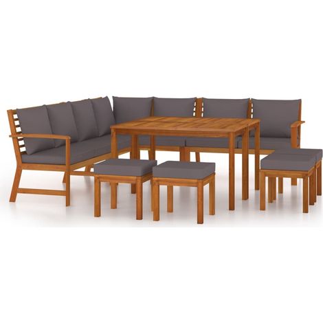 Maison Exclusive - Set da Pranzo Giardino 11 pz con Cuscini Legno Massello Acacia (1/5)