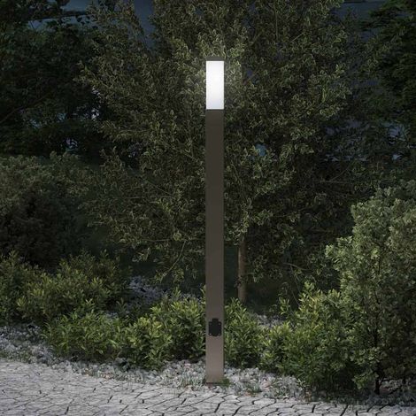 Baliza de luz con toma de corriente, 110 cm, acero inoxidable, IP44