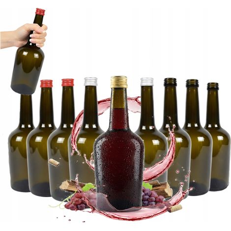 10 botellas de vidrio Gloria Olive de 500 ml para licores, vino, vinagre y zumos. (1/5)