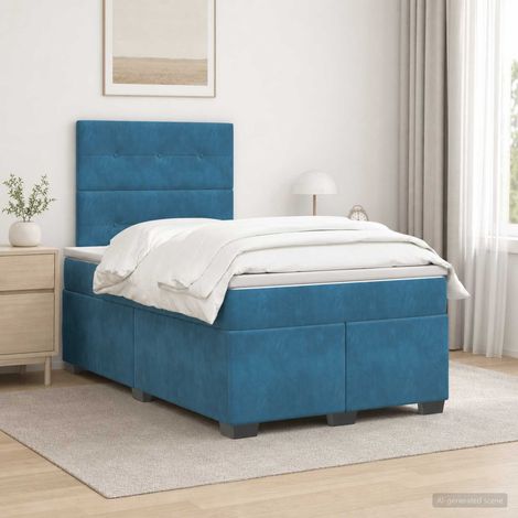 vidaXL Lit boxspring avec matelas Bleu 120 x 190 cm Velours (1/5)
