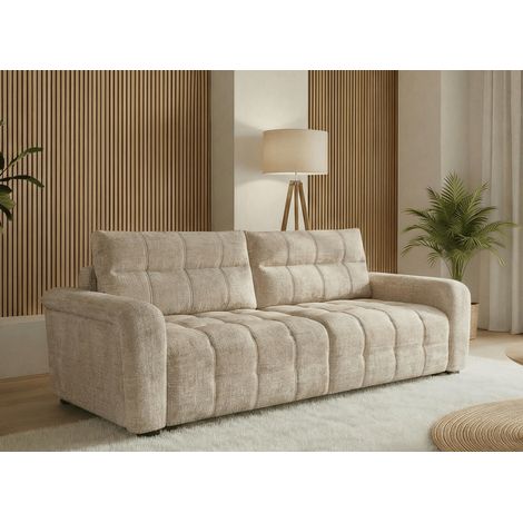 Canapé convertible avec coffre 3 places en velours chiné beige