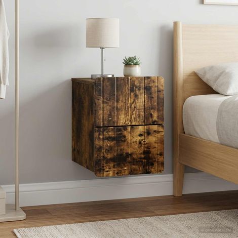 2 chevets muraux avec 4 tiroirs en bois d’ingénierie, chêne fumé, 2 pièces - PANGIVO (1/5)