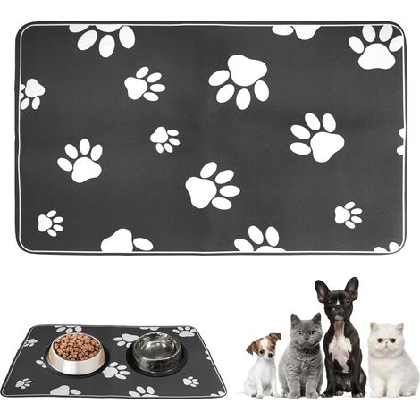Tapis Gamelle Chien Absorbant, 30 X 50 cm Séchage Rapide Tapis Absorbant pour Gamelle Chat, Antidérapant, Facile à Nettoyer pour Animaux de Compagnie (Motif de Pattes Multiples de Chien) (1/5)